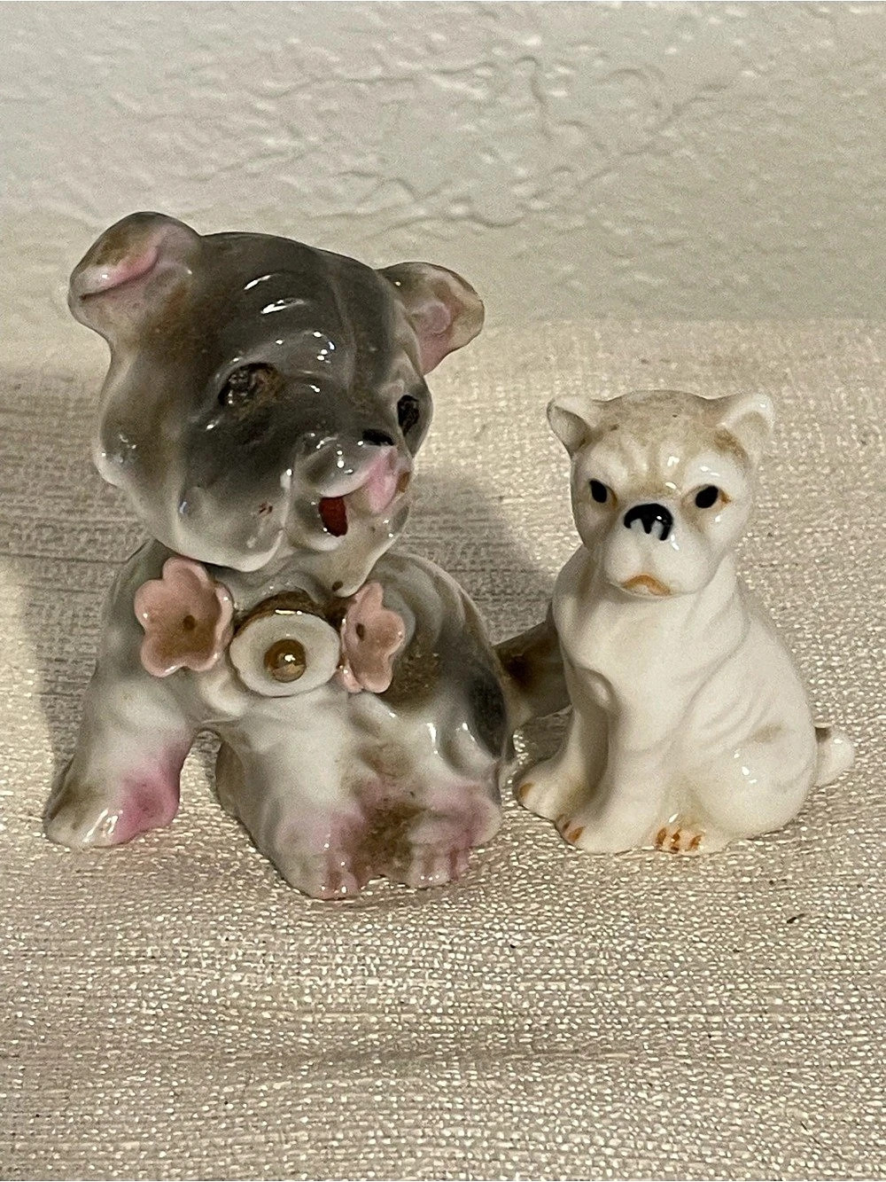 Ceramic Bulldog & Cat Figurines Japan